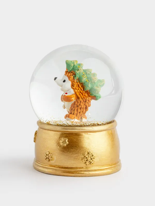Снежный шар, 8 см, с подсветкой, стекло/полирезин, золотистый, Еж с елкой, Golden style, image-3