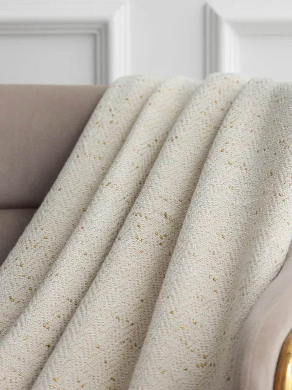 Плед, 130x170 см, с бахромой, хлопок/люрекс, бежевый, Зигзаги, Strike, image-1