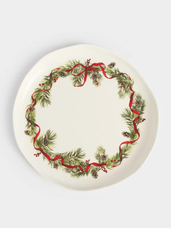 Түскі ас тәрелкесі, 26 см, фарфор N, ақ, дақты, Шырша бүршіктері мен шетен, Rowan delice, image-0