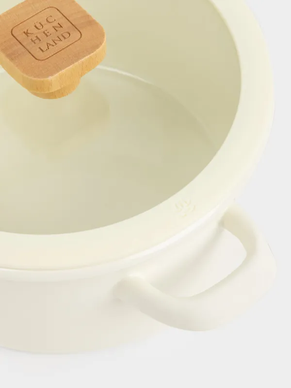 Кастрюля, 20 см, 2,9 л, с крышкой, металл эмалированный/дерево, молочная, Enamel wood, image-4