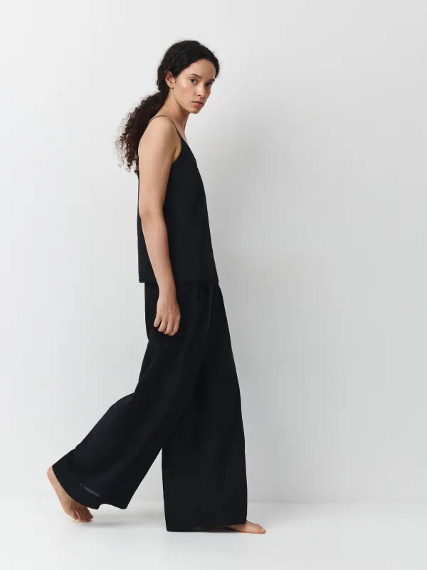 Әйелдер шалбары, үйге арналған, өлшемі XS-M, мақта, қара, Delia, image-0