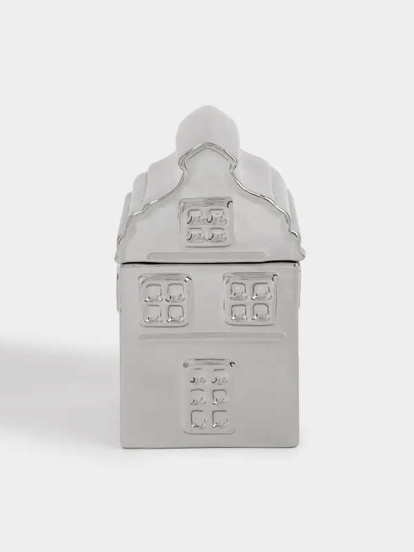 Сақтау ыдысы, 11х20 см, 800 мл, керамика, күміс, Үй, House shape, image-0