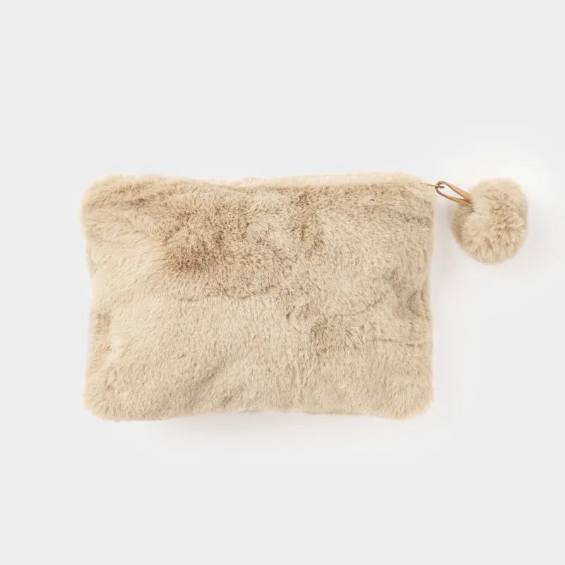 Косметичка, 24х18 см, искусственный мех, коричневая, Bushy beauty