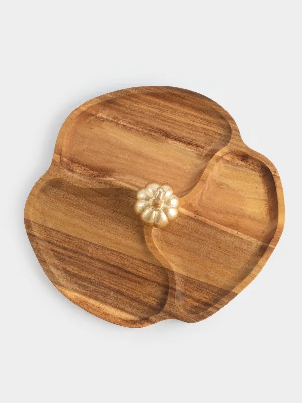 Менажница, с декором, 27х27 см, 3 отд, дерево/полирезин, Золотистая тыква, Noble tree, image-4