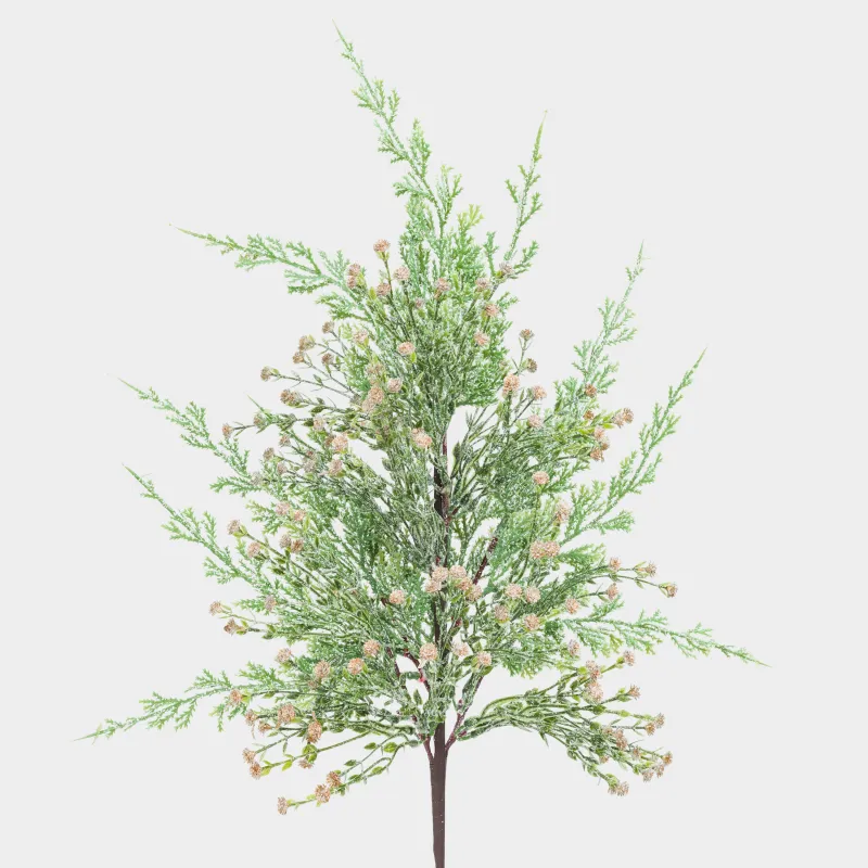Ветка декоративная, 68 см, пластик, Хвоя с золотистыми цветами, Conifer decor, image-2