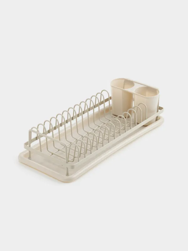 Ыдысқа арналған кептіргіш, 42х17 см, науасы бар, металл/пластик, сарғылт-қоңыр, Beige style, image-0