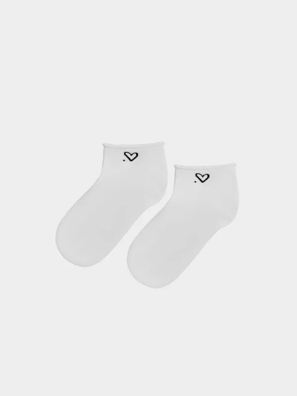 Әйелдер шұлықтары, Б. 36-38, мақта / полиэстер, Ақ, жүрек, слоган, image-0