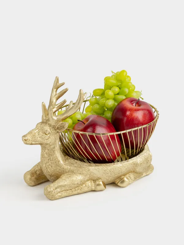 Сәндік ыдыс, 28х17х20 см, полирезин, ақ-алтын, Бұғы, Deer, image-4