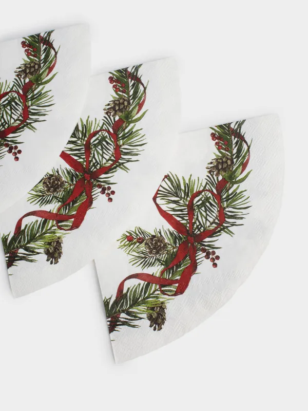 Қағаз майлықтар, 33 см, 20 дана, дөңгелек, ақ, Бантик және шырша бүршігі, Christmas miracle classic, image-3