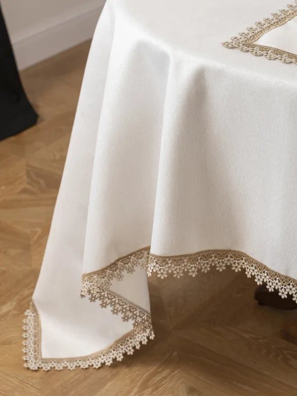 Дастархан, 160х160 см, полиэстер, ақ, Гүлді шілтер, Flower lace gold, image-3