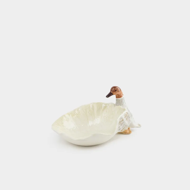 Ыдыс, терең, 20х14х18 см, керамика, ақ-сұр, Үйрек пен жапырақ, Duck