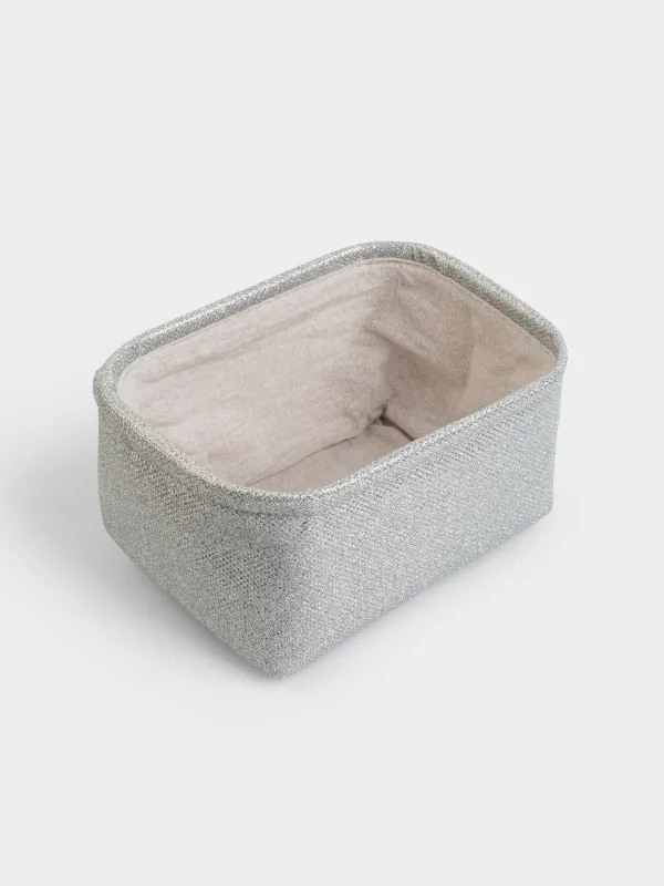 Сақтау себеті, 20x15x10 см, тұтқалары бар, полиэстер, тікбұрыш, күміс, Ideally, image-1