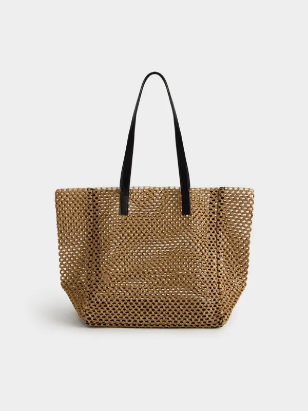Сумка пляжная, 52х32 см, плетеная, целлюлоза, бежевая, Banjo, image-0