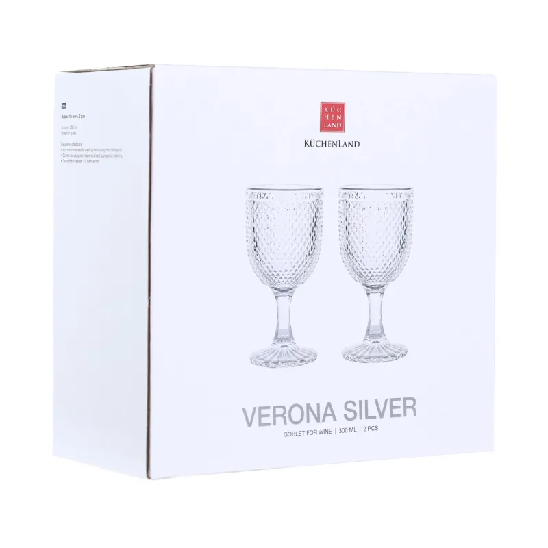 Бокал-кубок для вина, 300 мл, 2 шт, стекло Р, с серебристым кантом, Verona silver, image-1