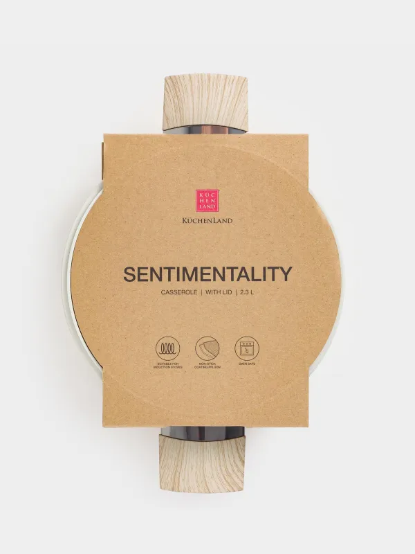 Кәстрөл, 20 см, 2,3 л, қақпағы бар, қапталған, алюминий, сүт түсті, Sentimentality, image-2