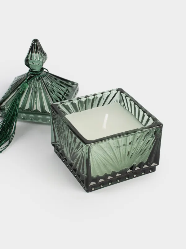 Хош иісті шам, 8 см, шам ұстағышта, қақпағы бар, шашағы бар, шыны, жасыл, Хош иіс, Sabal color, image-3