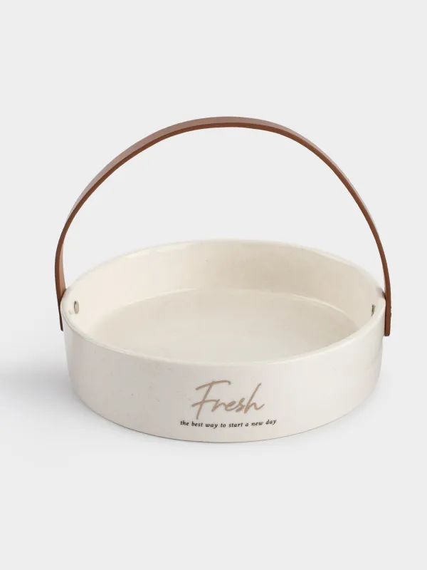 Жеміс ыдысы, 22 см, тұтқасы бар, керамика/полиуретан, ақ, дақты, Speckled font, image-1