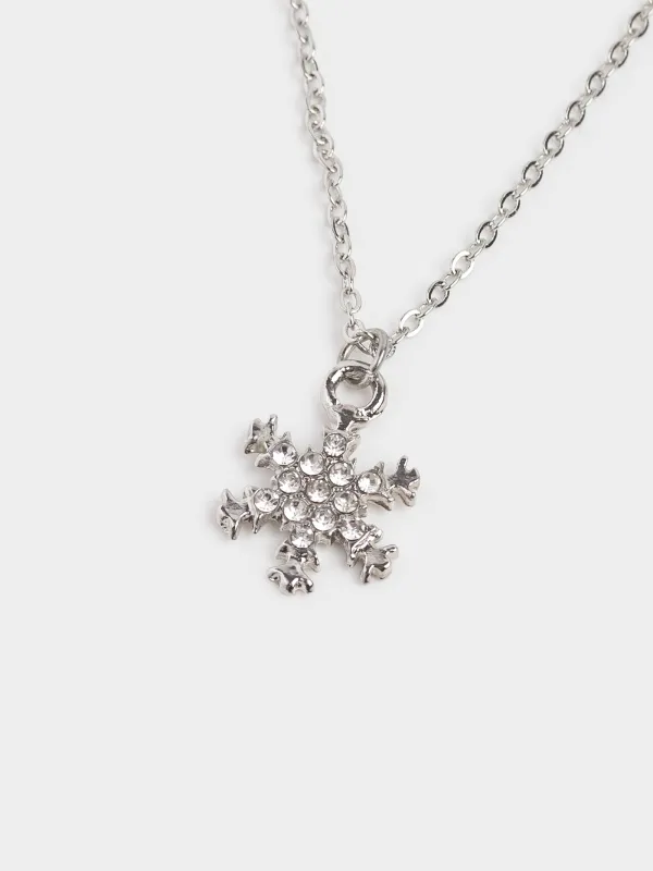 Тізбек, 30 см, аспасы бар, металл, күміс, Ажурлы қар ұшқыны, Rime, image-1