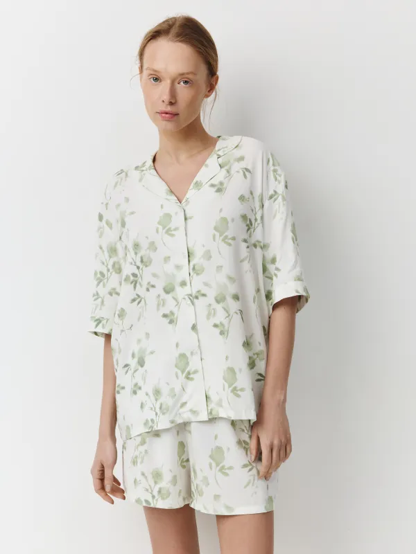 Әйелдер шорттары, үйге арналған, өлшемі S, вискоза К, жасыл, Гүлдер, Hanlona, image-0