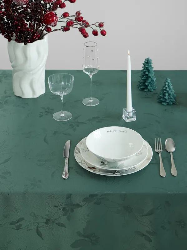 Скатерть, 170х250 см, из жаккарда, Цветы, Flora green, image-1