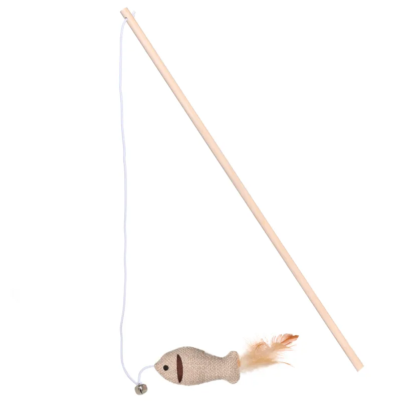 Мысықтарға арналған қармақ-ойыншық, 1 м, қоңырауы бар, ағаш/полиэстер, Балық, Playful cat