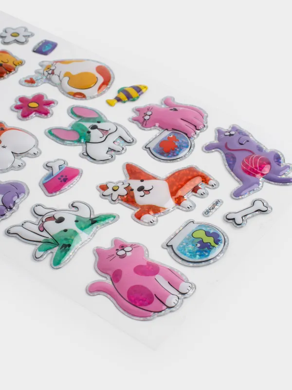 Жапсырмалар жинағы, 25х14 см, 21 дана, бір рет қолданылатын, ПВХ, Мысықтар мен гүлдер, Мысықтар мен иттер, Cat, image-3