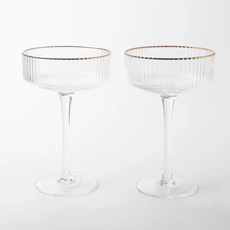 Шампан стакан, 200 мл, 2 дана, шыны Р, алтын жиегі бар, Ribby R Gold