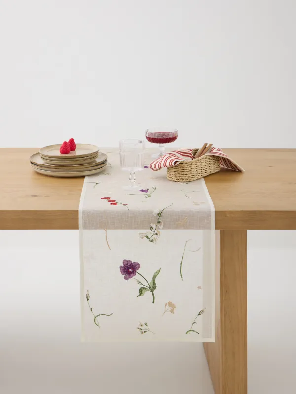 Үстел үсті жолы, 40х160 см, полиэстер, сүт, Гүлдер, Curiosity flower, image-2