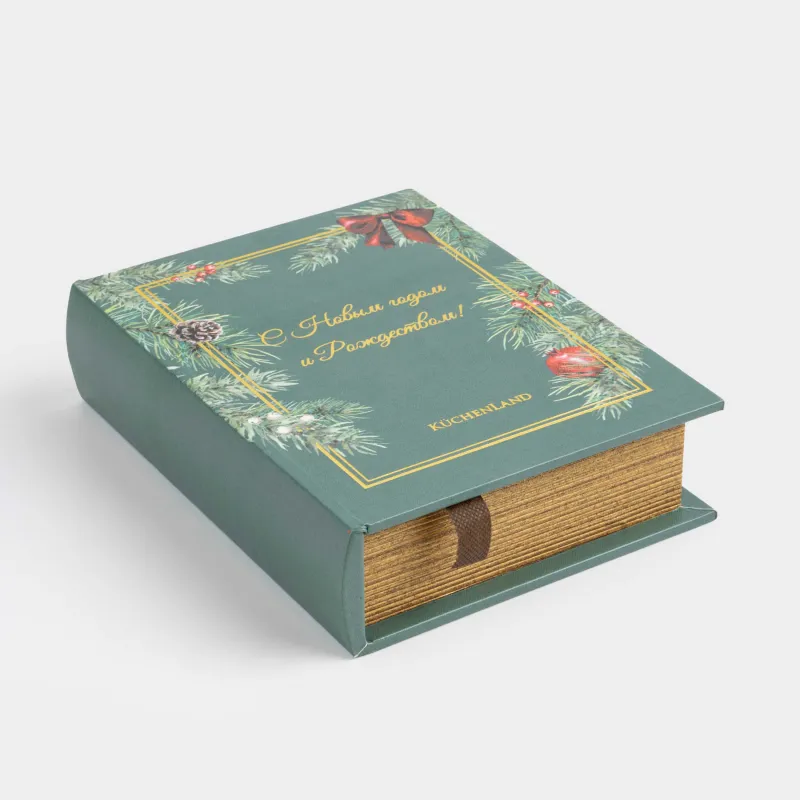 Шкатулка для украшений, 22х18 см, МДФ, прямоугольная, зеленая, Книга, Christmas miracle classic