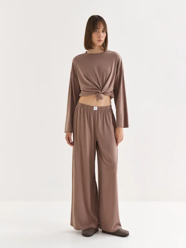 Әйелдер шалбары, үйге арналған, өлшемі М, мақта/вискоза/спандекс, сарғылт-қоңыр меланж, Wiana, image-0