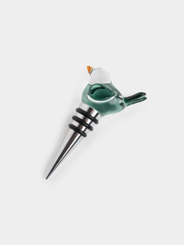 Пробка для винной бутылки, 10 см, металл/стекло, Голубая птица, Birds, image-1