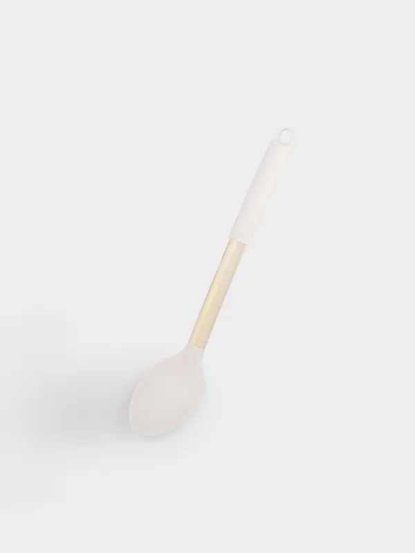 Ложка сервировочная, 33 см, силикон/сталь, молочно-золотистая, Apiro, image-1