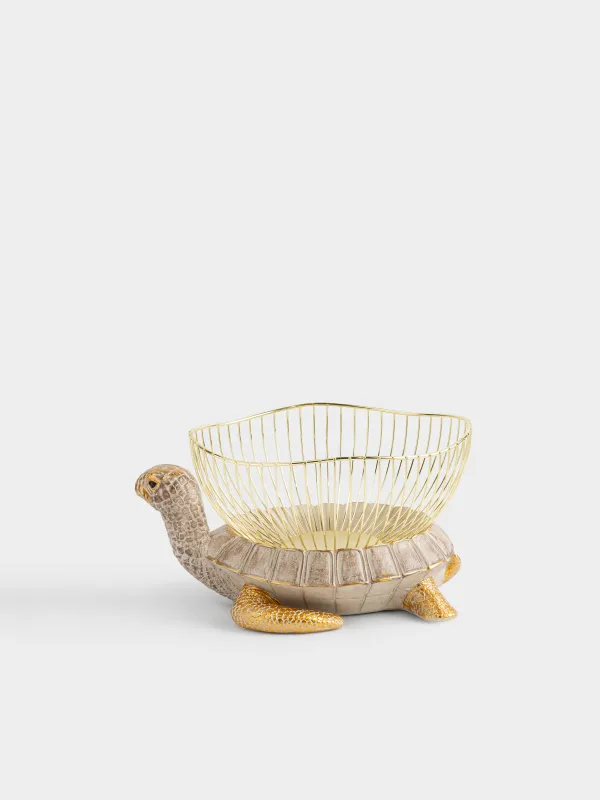 Жеміс себеті, 28х19 см, металл/полирезин, алтын түстес, тасбақа, Grand turtle, image-0