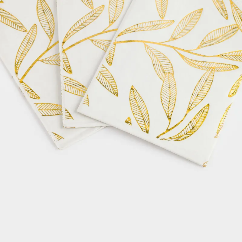Салфетки бумажные, 33х33 см, 20 шт, прямоугольные, белые, Золотые листья, Print, image-2