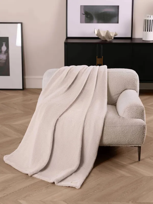 Жамылғы, 130х170 см, қайтымды, жасанды үлбір/фланель, сүт түстес, Жолақтар, Flannel, image-3