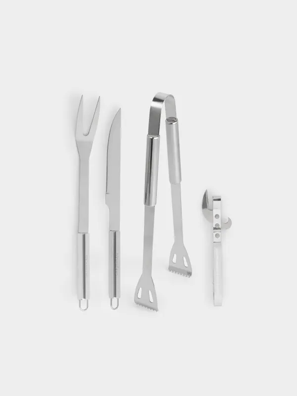 Барбекюге арналған жиынтық, 4 зат, былғарыдан жасалған қабы бар, болат/эко-былғары, BBQ, image-0