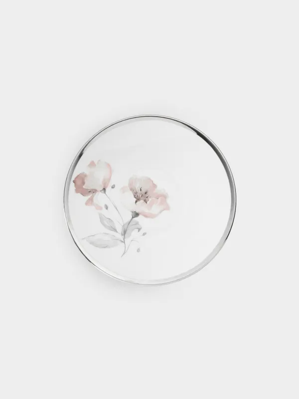 Кофе жұбы, 1 адам, 2 зат, 90 мл, фарфор N, ақ және күміс, Гүл, Flower silver, image-3