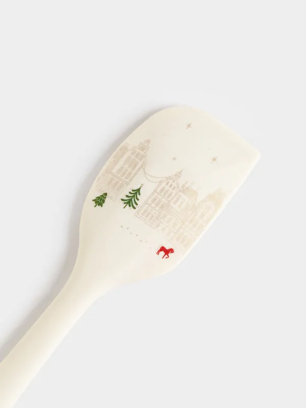Лопатка-шпатель, 27 см, силикон, молочная, Зимний город, Snow sparks, image-3