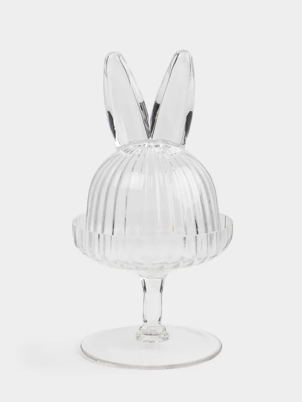 Блюдо на ножке, 12х24 см, с крышкой, стекло Р, Ушки кролика, Camellia, image-0