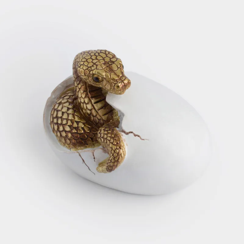 Мүсінше, 13 см, полирезин, сүт түстес-алтын, Жылан, Snake gold, image-1