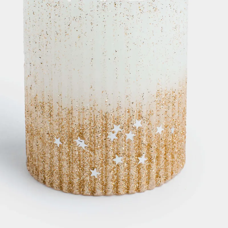 Шам, 8 см, цилиндрлік, жылтырақтары бар, сүт-алтын түстес, Ribbed candle, image-1