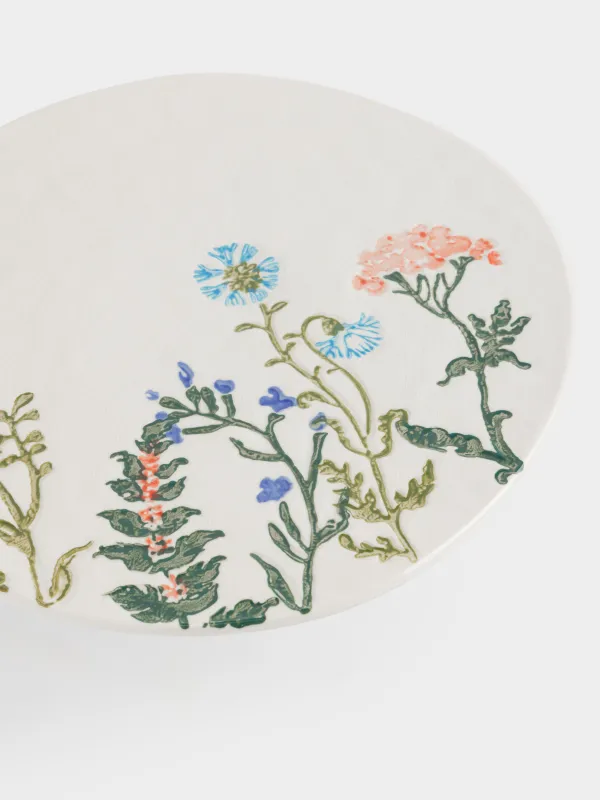 Ыдыс, аяқты, 25.5x10 см, фарфор N, сүт түстес, Кракелюрдегі шалғынды гүлдер, Floral meadow, image-3