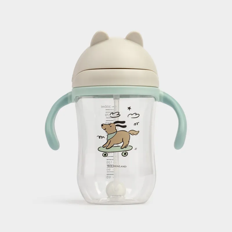 Бутылка-поильник, детская, 350 мл, тритан, серо-голубая, Собака на скейте, Kiddy