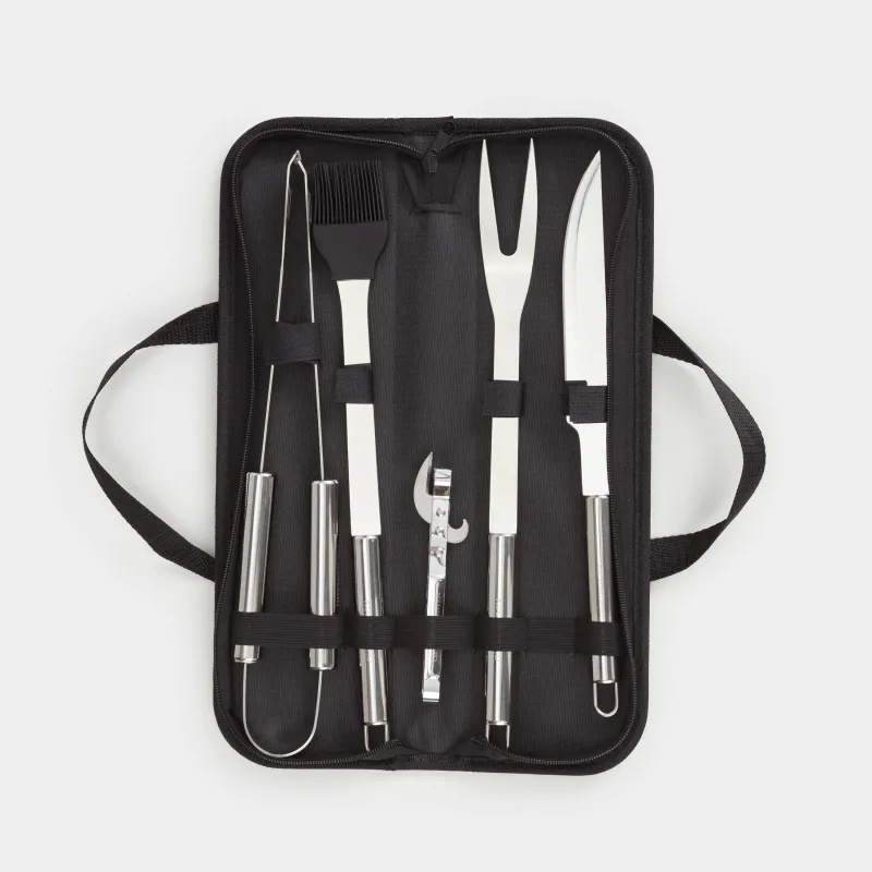 Барбекюге арналған жиынтық, 5 зат, матадан жасалған қорапта, болат/силикон/эко-былғары, BBQ, image-4