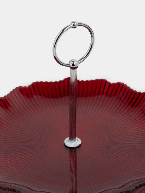 Пирожныйларға арналған тұғыр, 21х28/26 см, 2 қабат, шыны Р/металл, қызыл, Ribby color, image-2