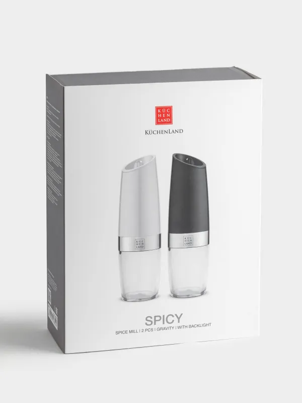 Мельница для специй, 20 см, 2 шт, гравитационная, пластик/акрил, LED W, черная/белая, Spicy, image-6
