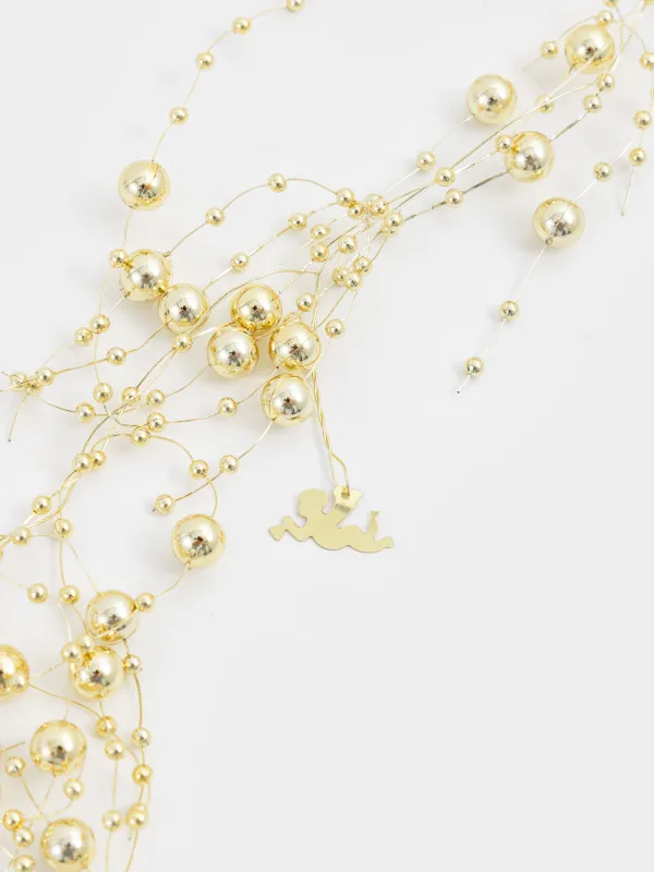 Ветка-гирлянда декоративная, 2 м, пластик/металл, Золотистые ангелочки и бусины, Balls decor, image-1