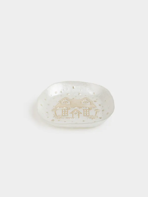 Ыдыс, 15х15х3 см, шыны, шампан/сүт, Үй, Houses pattern, image-1