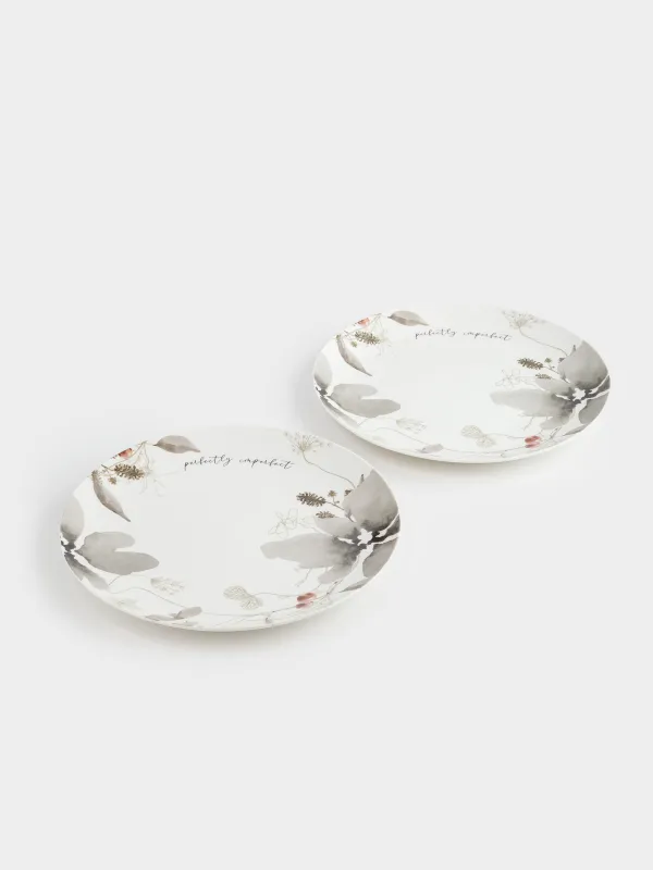 Тарелка обеденная, 27 см, фарфор N, Серые цветы, Watercolor, image-4