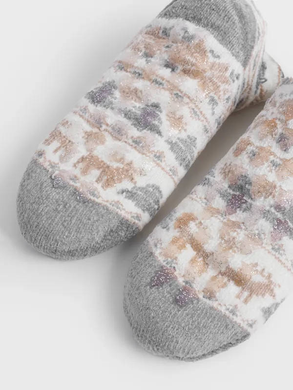 Әйелдер шұлықтары, өлшемі 39-41, үйге арналған, шенилл/шерпа, сүт түстес, Қысқы өрнек, Hot winter, image-2